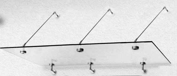 Echtglas Vordach mit Edelstahl Punkthalte-System 200 x 100 cm