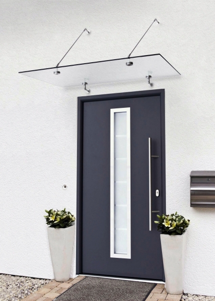 Echtglas Vordach mit Edelstahl Punkthalte-System 150 x 90 cm